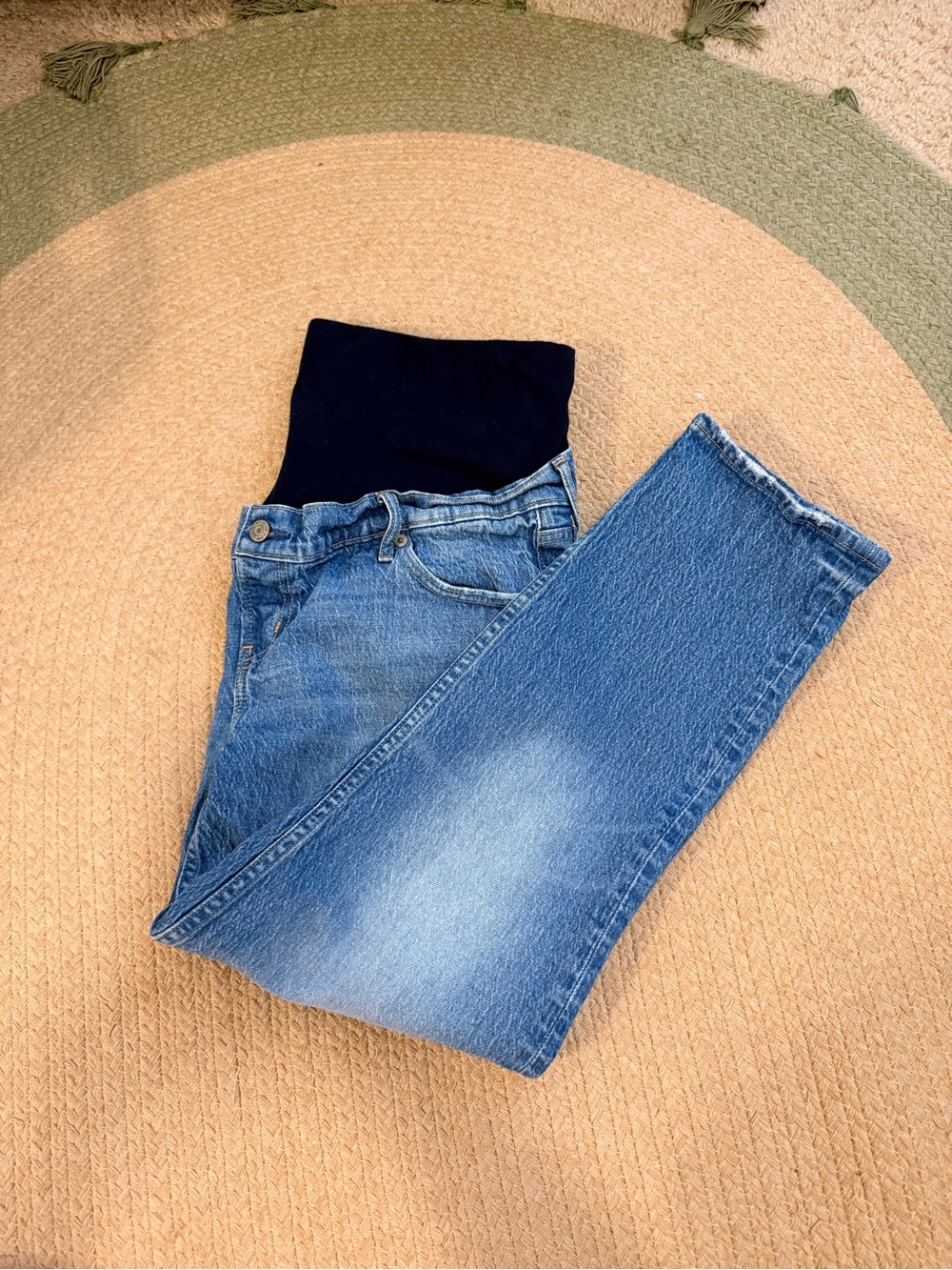 GAP Blue Denim Straight Leg Jeans with Black Maternity Panel
